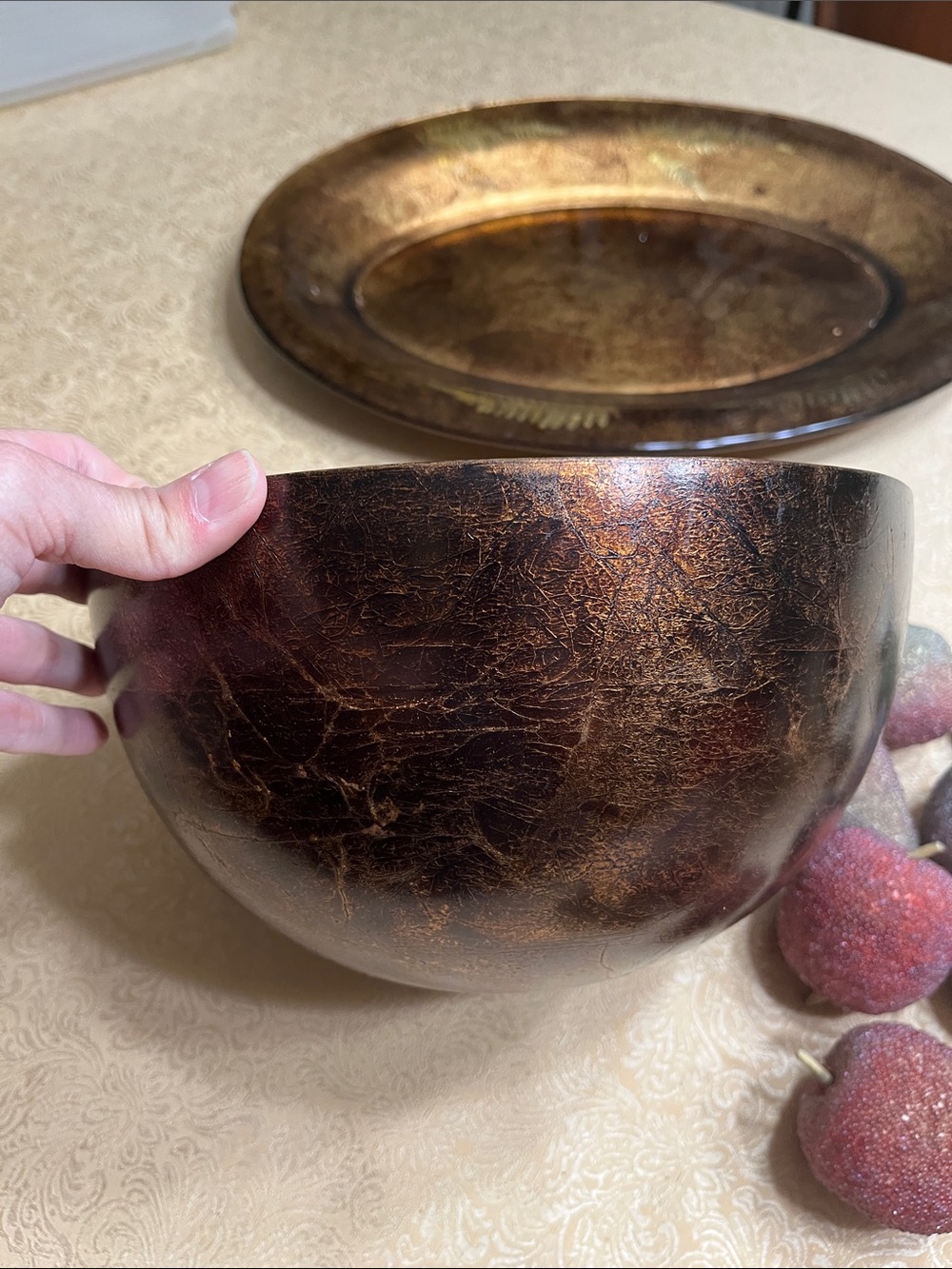 Metallic Copper-Tone Decorative Bowl